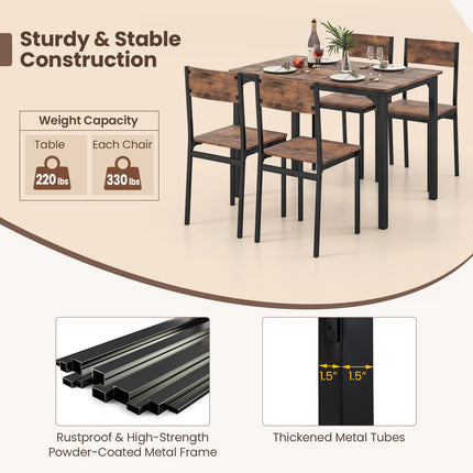 5 Piece Dining Table Set Industrial Style Kitchen Table and Chairs for 4-Rustic Brown