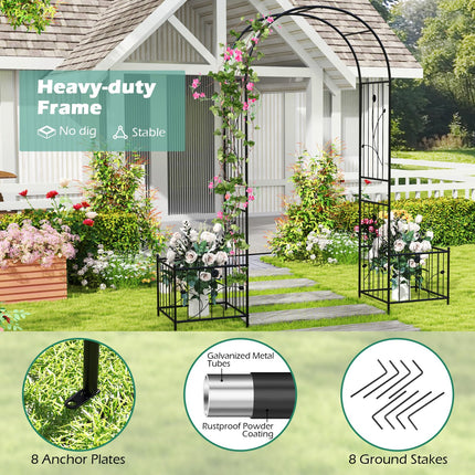Dreamade Garden Arch Trellis with Planters, 86'' Metal Arbor Pergola for Climbing Plants Rose Clematis Vines