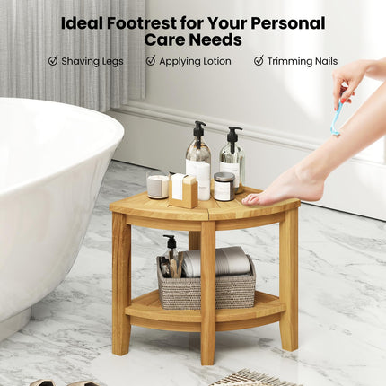 Dreamade Corner Shower Stool - Teak Wood Shower Bench Seat with Storage Shelf for Shaving Legs