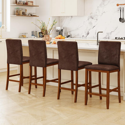 Dreamade 26" Bar Stools Set of 2/4 Upholstered Counter Height Bar Chairs with Solid Rubber Wood Legs