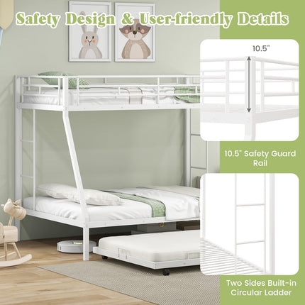 Dreamade Twin Over Full Bunk Bed with Trundle, Heavy-Duty Metal Triple Bunk Beds