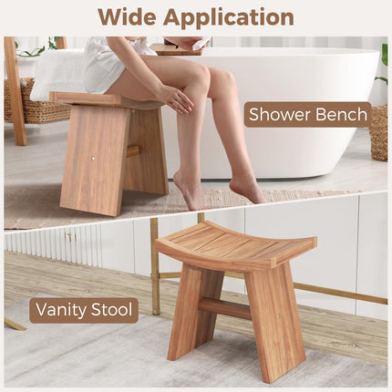 18 Inch Teak Wood Shower Bench with Curved Seat for Bathroom
