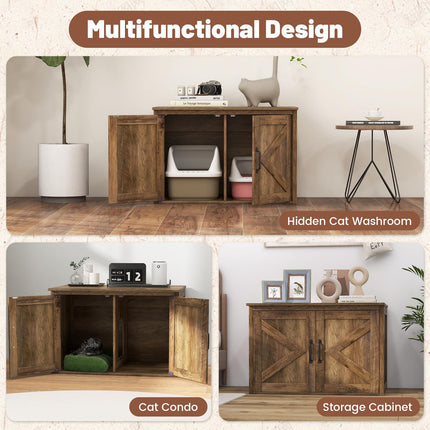 Dreamade Cat Litter Box Enclosure - Flip Top Litter Box Hidden Furniture with Barn Door, Side Entrance