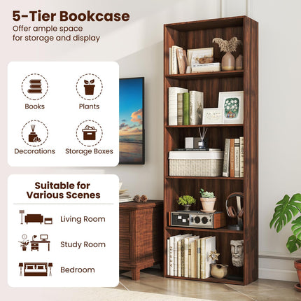 Dreamade 5-Tier Bookshelf Freestanding Tall Bookcase with 5 Open Compartments