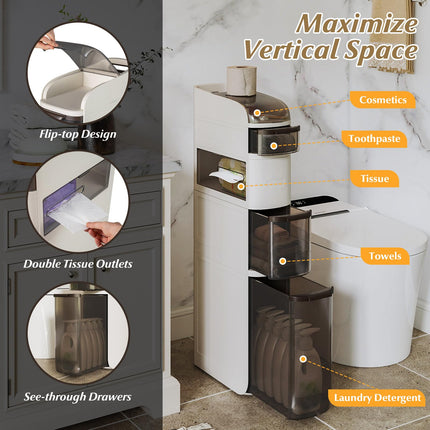 Dreamade 5-Tier Narrow Bathroom Storage Cabinet with Drawers and Tissue Box