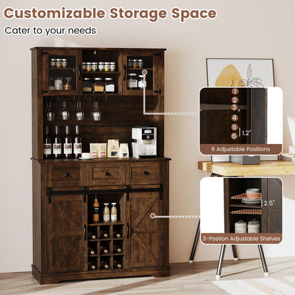 Dreamade 72" Farmhouse Coffee Bar Cabinet w/Glass Doors & Wine Racks