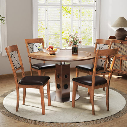 Dreamade Wooden Armless Kitchen Chairs Set of 2/4 w/Elegant Hollowed Backrest