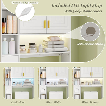 Dreamade Over The Toilet Storage Cabinet with LED Light Doors Toilet Paper Holder