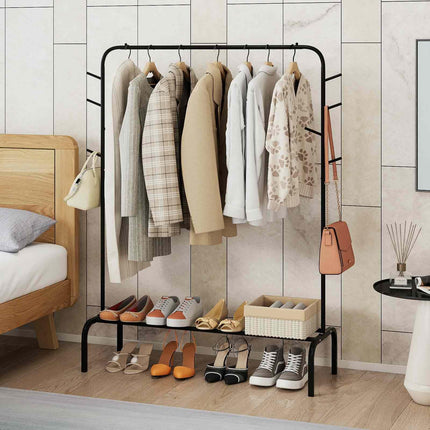 Dreamade 50" Wide Freestanding Garment Rack with Hanging Rod 8 Hooks & Storage Shelf