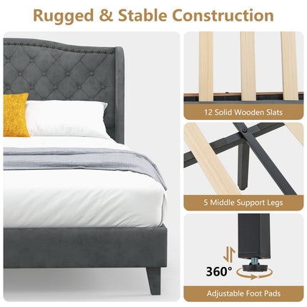 Dreamade Queen/Full Size Velvet Upholstered Bed Frame