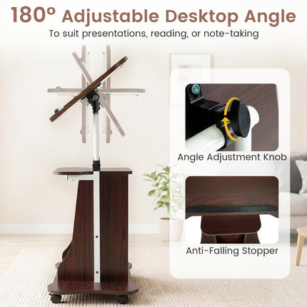 Dreamade Mobile Podium Stand | Height Adjustable Laptop Computer Cart w/Tilting Top (1/2)