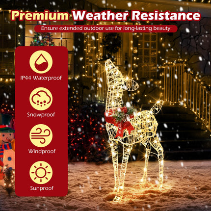 Dreamade Christmas Pre-Lit Reindeer, Lighted Baby Deer w/ 50 Warm White LED Lights & Red Bow