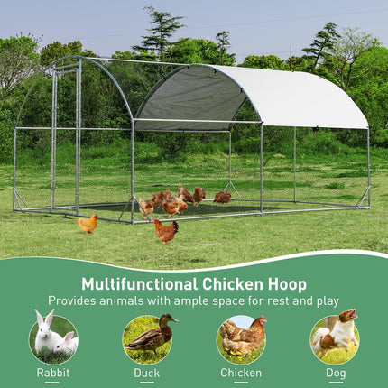 Dreamade Metal Chicken Coop, Galvanized Walk-in Chicken Run with Waterproof PE Cover, Dome