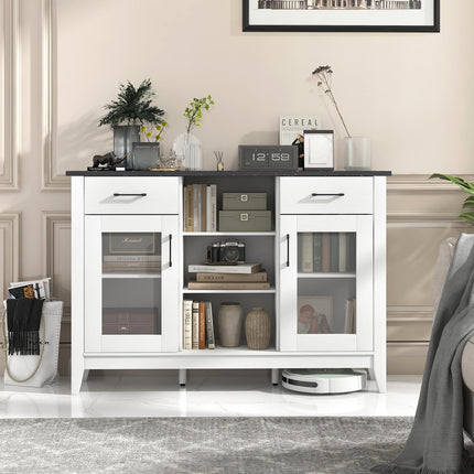 Dreamade Sideboard Buffet Cabinet with 2 Drawers, Kitchen Storage Cabinet w/2 Doors, Open Compartments