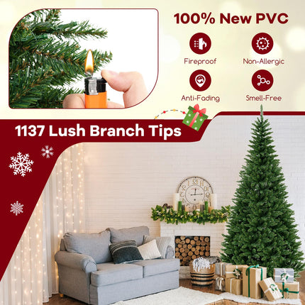 Dreamade 8 FT 270° Pre-Lit Corner Christmas Tree for Wall, Artificial Hinged Xmas Tree with 360 Warm White LED Lights