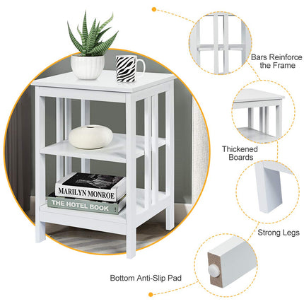 Dreamade Nightstand 3-Tier Sofa Side Table W/Reinforced Bars and Stable Structure
