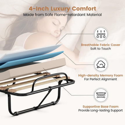 Dreamade Folding Bed with Mattress - Single Cot Foldable Bed with 4" Mattress for Adults