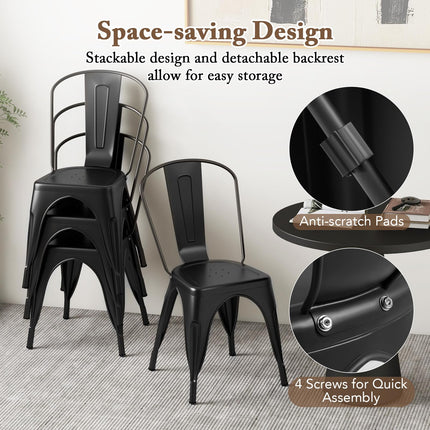 Dreamade Metal Dining Chairs Set of 4, Farmhouse Kitchen Chairs with Removable Backrest