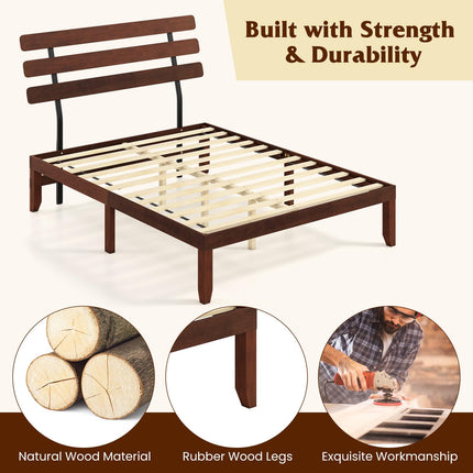 Dreamade Queen/Full/Twin Size Platform Bed with Retro Headboard Mid Century Modern Bed Frame with Wood Slat Support