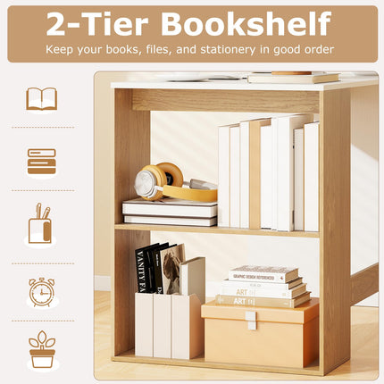 Dreamade 44 Inch Wooden Computer Desk with Bookshelf for Small Space