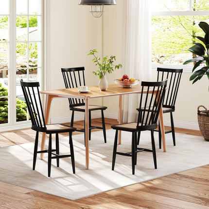 Dreamade Farmhouse Solid Rubber Wood Dining Chairs Set of 2/4 with PE Rattan Seats