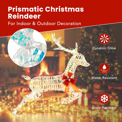 Dreamade Christmas Lighted Reindeer, Set of 3 Reindeer Decorations with LED Lights and Red Bows