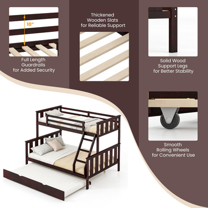 Dreamade Twin Over Full Bunk Bed with Trundle, Reversible Ladder & Safety Guardrails