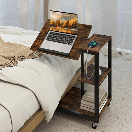 Dreamade C Shaped End Table Set 2 w/Charging Station Tiltable Tabletop Wheel