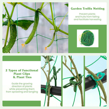 Dreamade Set of 2 Raised Garden Bed w/Trellis & Plant Cage, Planter Box w/ 71” Cucumber Trellis