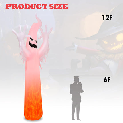 DREAMADE 12 Ft Halloween Inflatable Ghost Lighted Flame Yard Decoration