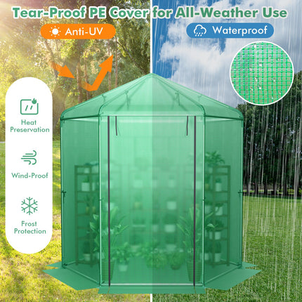 Dreamade 7 x 6 x 7.5 FT Greenhouse, Large Hexagonal Walk in Greenhouse Outdoor with Heavy-Duty Metal Frame