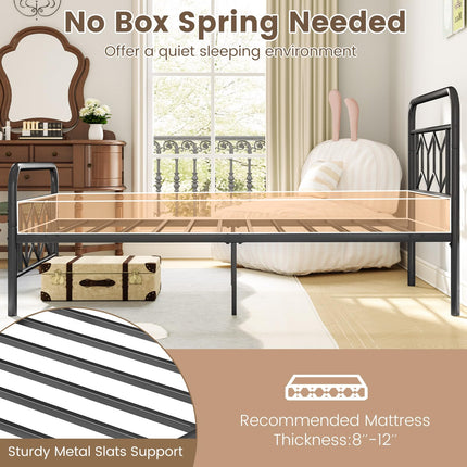 Dreamade Metal Twin Bed Frames with Victorian Style Headboard & Footboard, Heavy Duty Slats Support Mattress Foundation