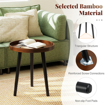 Dreamade Mid Century Modern Side Table with Wooden Tray and Bamboo Legs