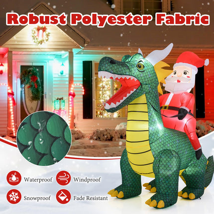 Dreamade 6.7 FT Inflatable Christmas Santa Claus Riding Dinosaur Decoration with Lights Stakes
