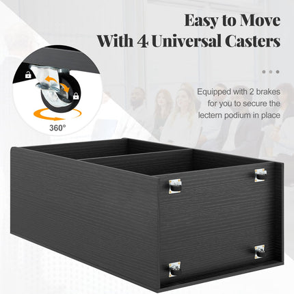 Dreamade Portable Podium Stand, Lectern Podium with 2 Storage Shelves, 4 Universal Wheels, Mobile Speaking Podium Hostess Stand Pulpits