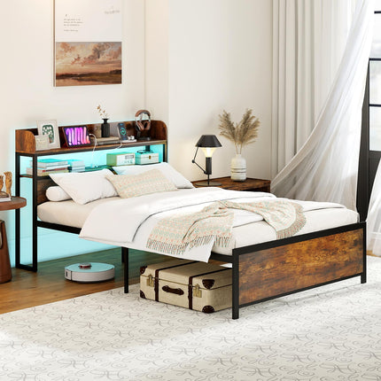 Dreamade Metal Platform Bed Frame with Storage Headboard