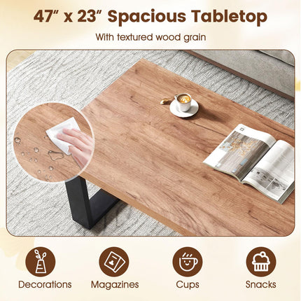 Dreamade Rustic Coffee Table 47 Inch Industrial Wood Center Table with 1.8" Tabletop