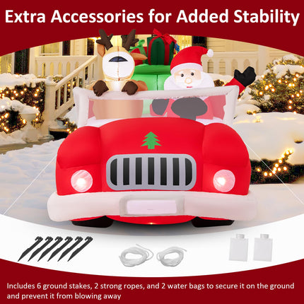 Dreamade 7.7 FT Long Lighted Xmas Inflatable Santa Claus & Reindeer Driving Red Car Gift Boxes