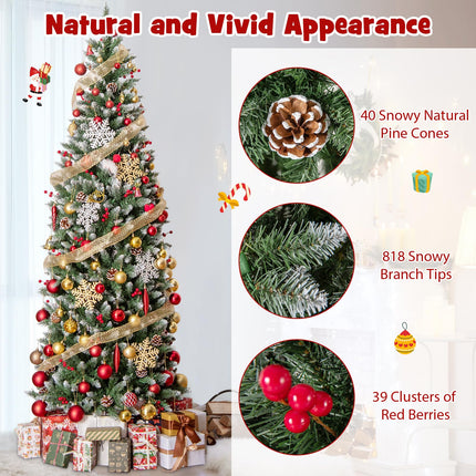 DREAMADE 7 FT Pre-Lit Artificial Christmas Tree, Slim Pencil Tree w/ 818 Branch Tips