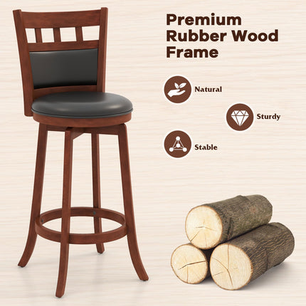 Dreamade Wood Bar Stools Set, 31" Swivel Bar Height Barstools w/Back, Rubber Wood Frame