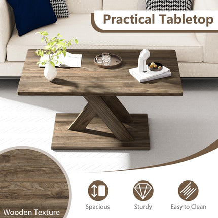 Dreamade 37.5 Inch Wood Living Room Table with Stable Base & Rubber Wood Connection