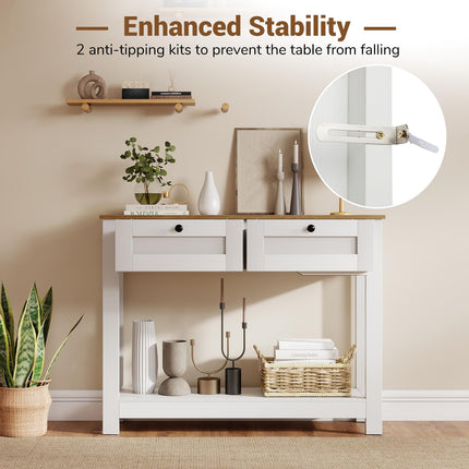 Dreamade Farmhouse Console Table with 2 Drawers 42" Long Narrow Entryway Table