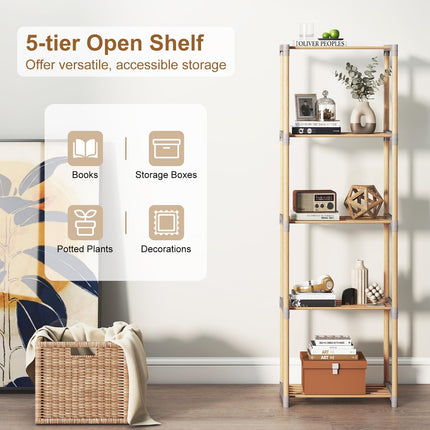Dreamade 5-Tier Bookshelf | Pine Wood Bookcase with Freestanding Storage Organizer