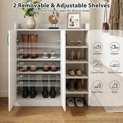 Dreamade Wooden Shoe Storage Organizer w/2 Doors for Entryway