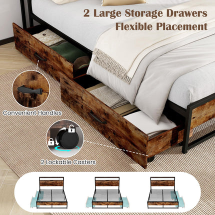 Dreamade Queen/Full Size Bed Frame with 2-Tier Storage Headboard