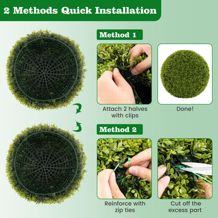 Dreamade 2 PCS 20 Inch Artificial Plant Topiary Ball, Round Faux Boxwood Balls Outdoor with Mimic Fluffy Leaves