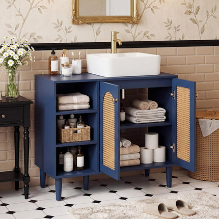 Dreamade 36" Bathroom Under Sink Storage Cabinet with 2 Rattan Doors