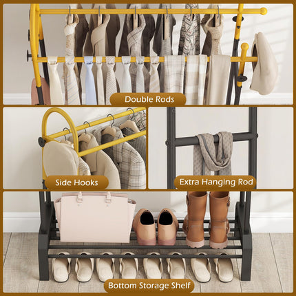 Dreamade Double Rod Freestanding Clothes Rack with 5 Coat Hooks