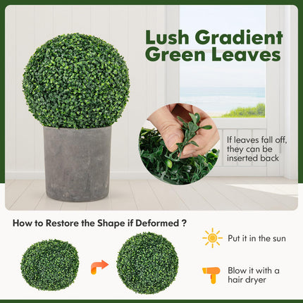Dreamade 2 PCS 16 Inch Artificial Plant Topiary Ball, Round Faux Boxwood Balls Outdoor, Wedding and Home Décor