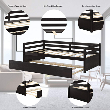Dreamade Wood Daybed with a Trundle, Twin Trundle Daybed with Durable Slat Support